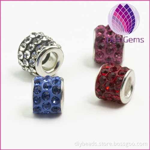 Wholesale High Quality Big Hole Full of Diamond Alloy Fimo Beads